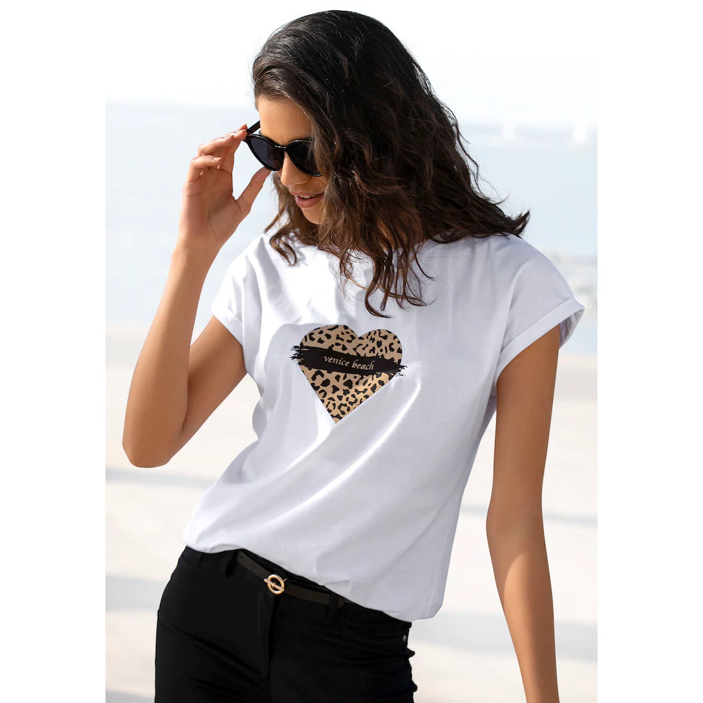 Venice Beach Kurzarmshirt mit Frontprint T-Shirt aus Baumwolle lockere Passform