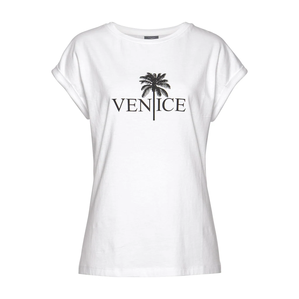 Venice Beach Rundhalsshirt Mit Frontdruck T-shirt Aus Baumwolle Kurzarmshirt Basic