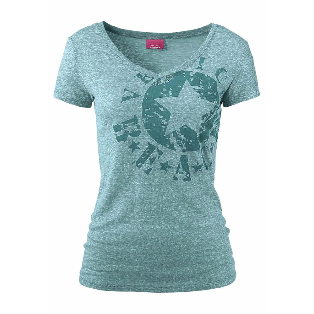 Venice Beach Strandshirt Mit Logo-Druck Aus Melierter Ware Vintage-Look Sportlich-casual
