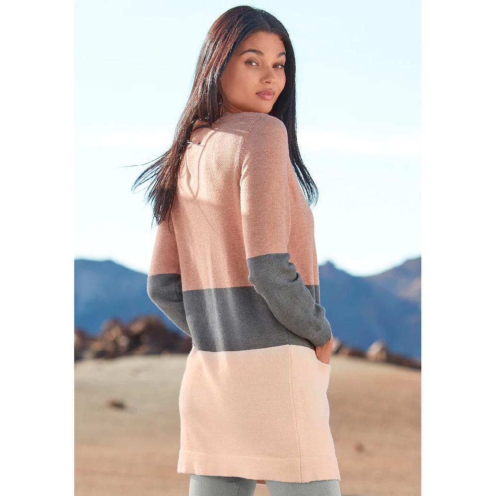 Vivance Cardigan Mit Colorblock-Optik Und Taschen Lange Strickjacke