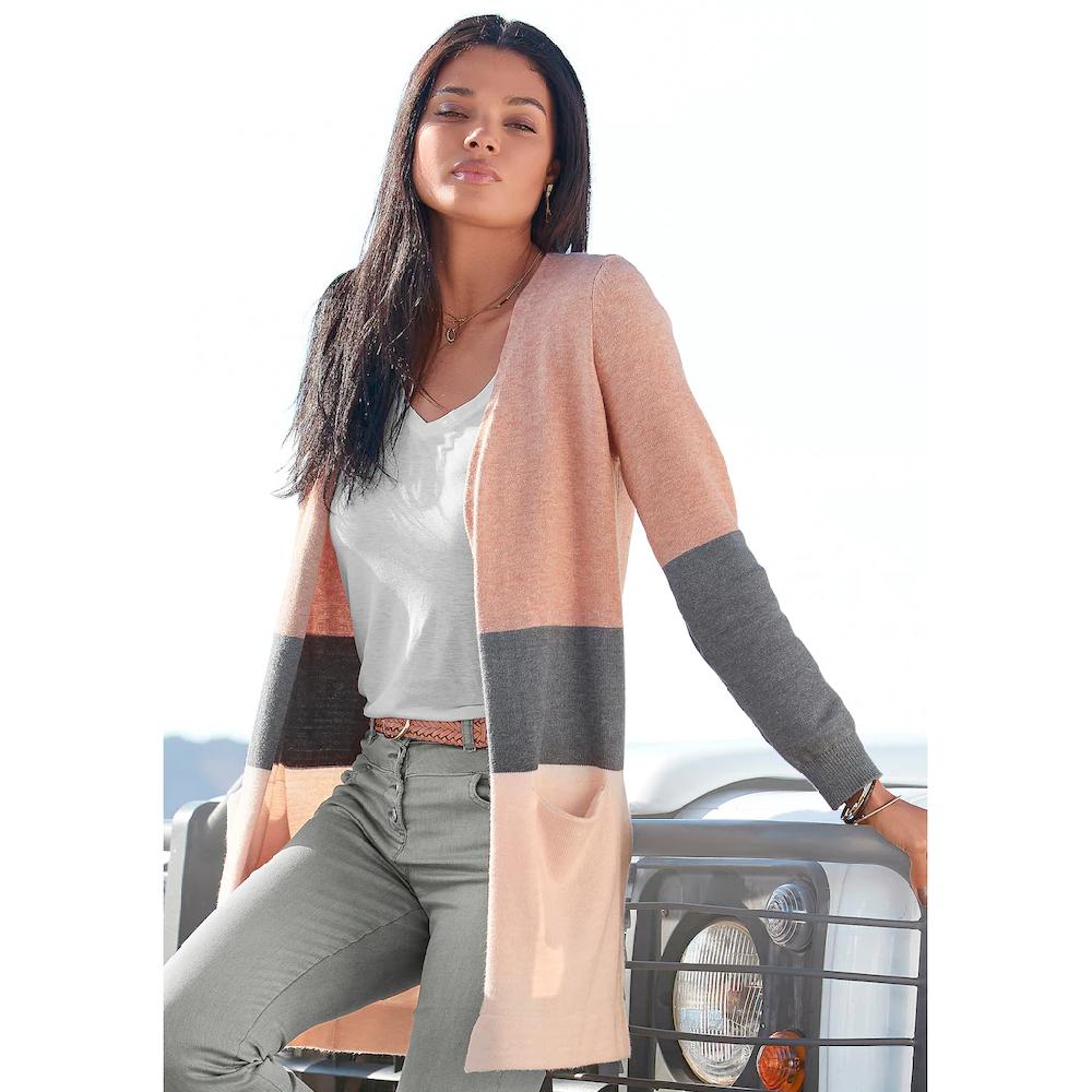 Vivance Cardigan mit Colorblock-Optik und Taschen lange Strickjacke