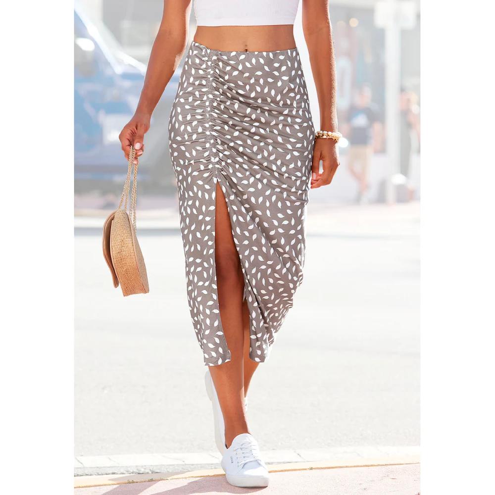 Vivance Jerseyrock mit seitlicher Raffung und Schlitz Midirock im Alloverprint