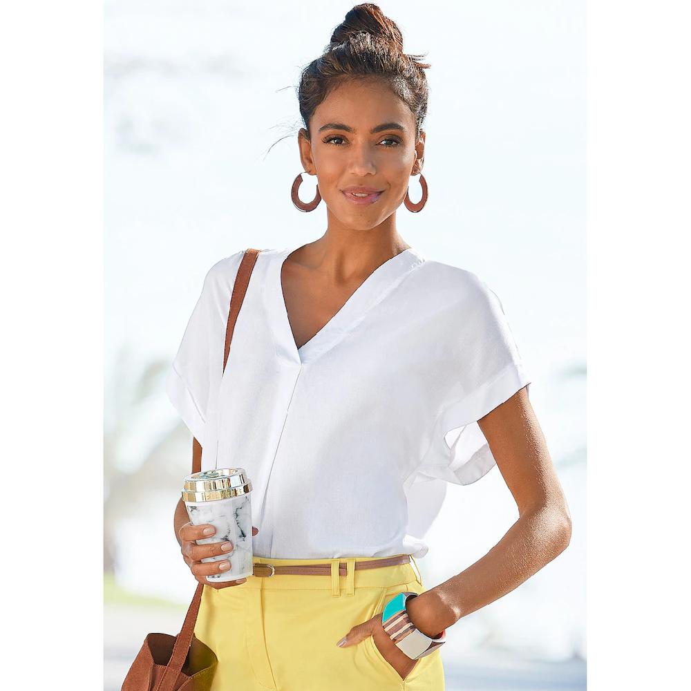 Vivance Kurzarmbluse in lockerem Schnitt Damenbluse casual Business-Look