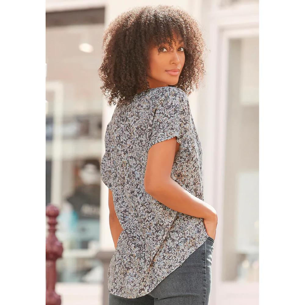 Vivance Kurzarmbluse Mit Blümchendruck Und V-Ausschnitt Blusenshirt Damenbluse