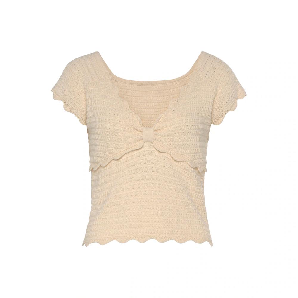 Vivance Kurzarmpullover Mit Modischer Wellenkante T-Shirt Mit V-Ausschnitt Baumwoll-Mix