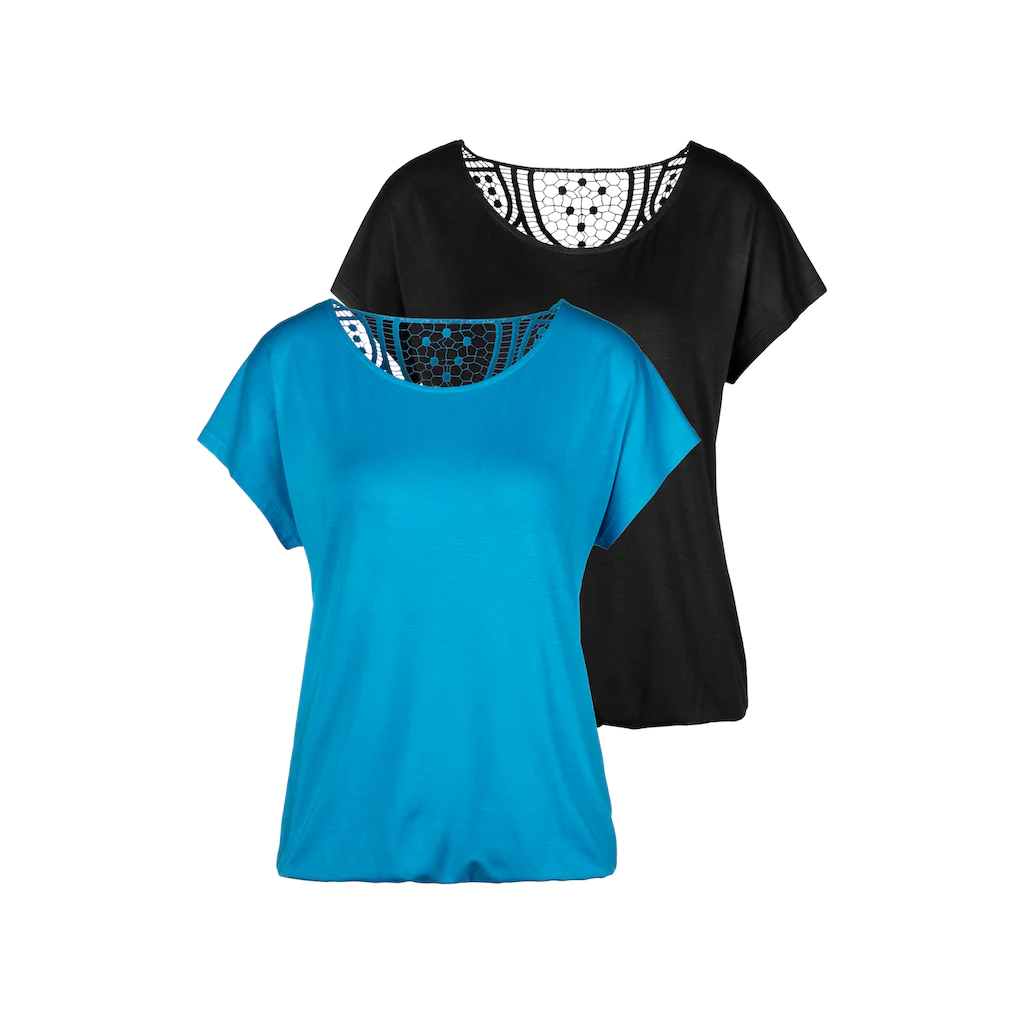 Vivance Kurzarmshirt »mit Häkelspitze am Rücken« (2er-Pack) aus weichem Viskose-Stretch