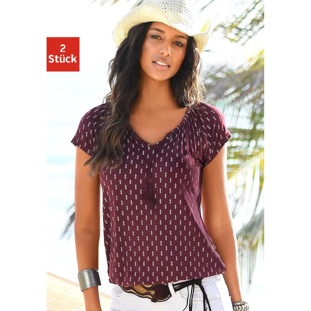 Vivance Kurzarmshirt »mit Leicht Gerafftem Ausschnitt« (2er-Pack) Aus Weichem Viskose-Stretch