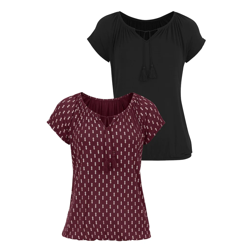 Vivance Kurzarmshirt »mit leicht gerafftem Ausschnitt« (2er-Pack) aus weichem Viskose-Stretch