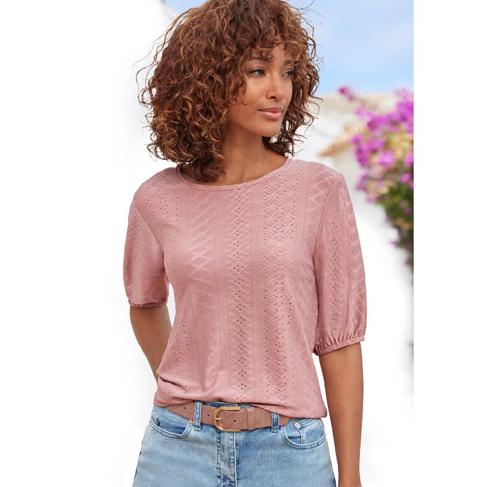 Vivance Kurzarmshirt »mit Lochstickerei« (2er-Pack) Aus Pflegeleichter Qualität