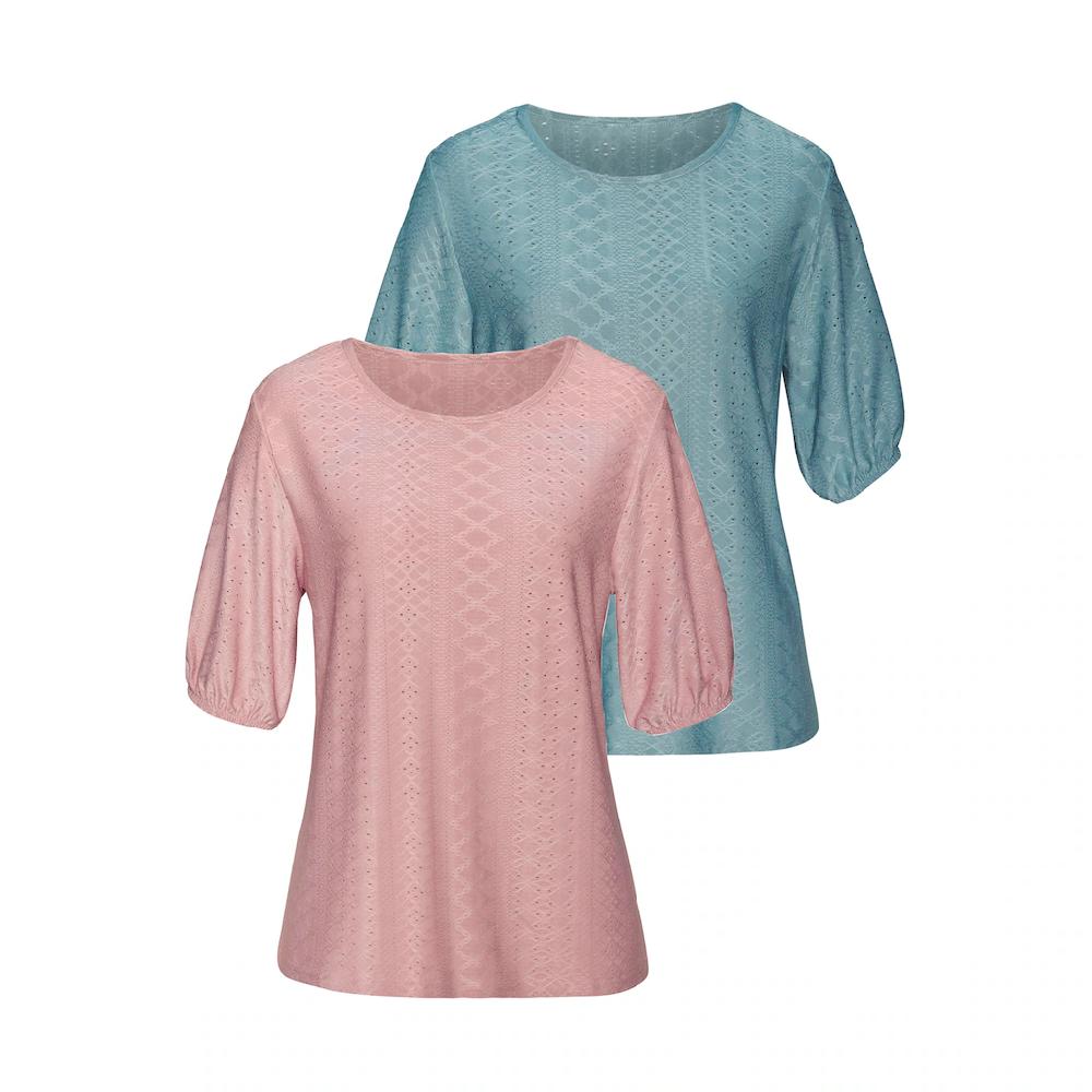 Vivance Kurzarmshirt »mit Lochstickerei« (2er-Pack) aus pflegeleichter Qualität