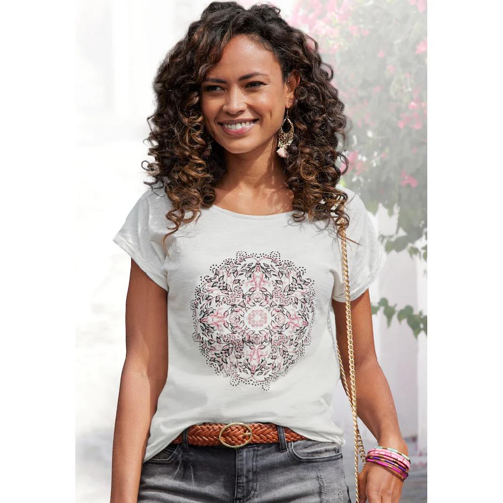 Vivance Kurzarmshirt »mit modischem Frontdruck« aus weicher Baumwoll-Qualität