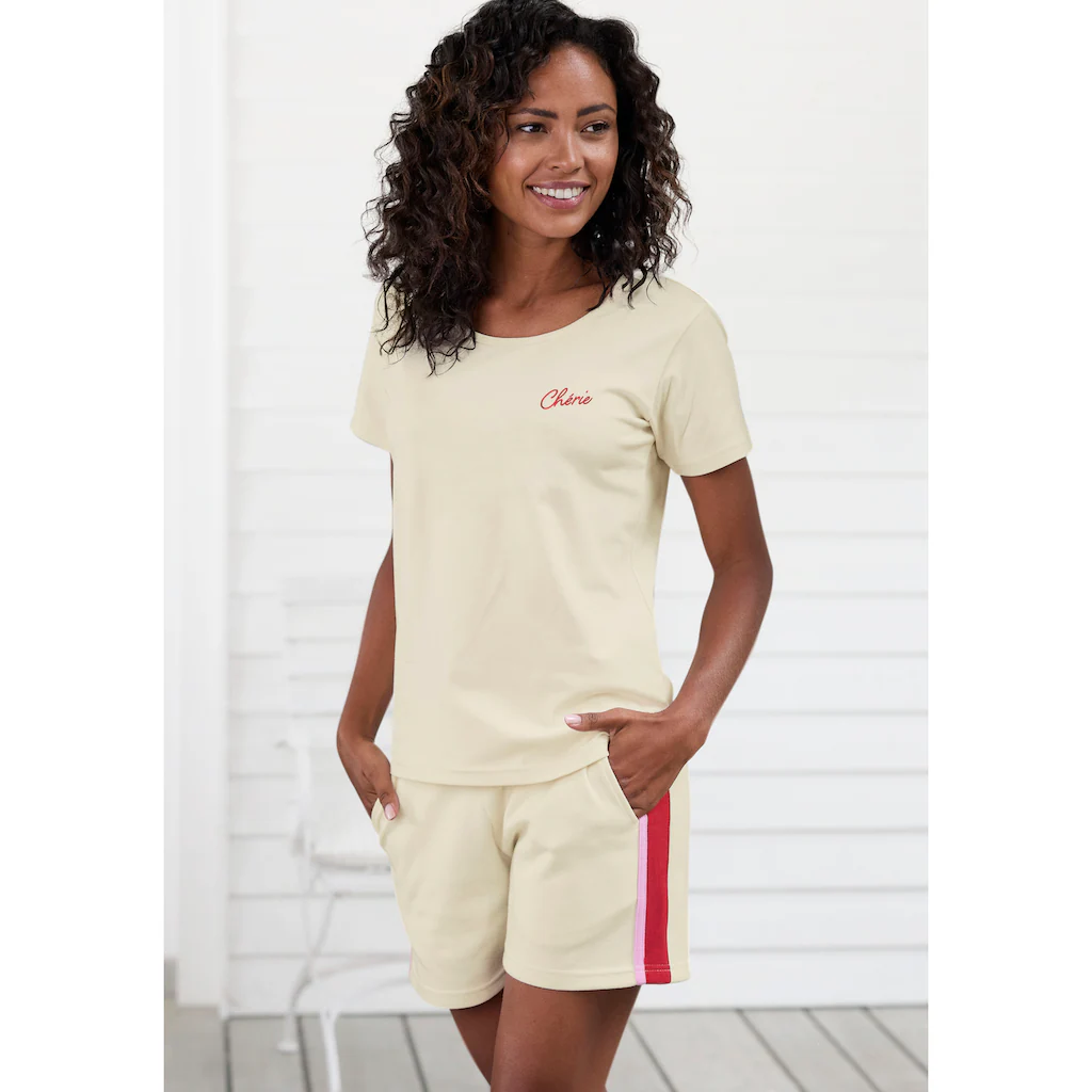 Vivance Kurzarmshirt T-Shirt mit Stickerei Loungewear