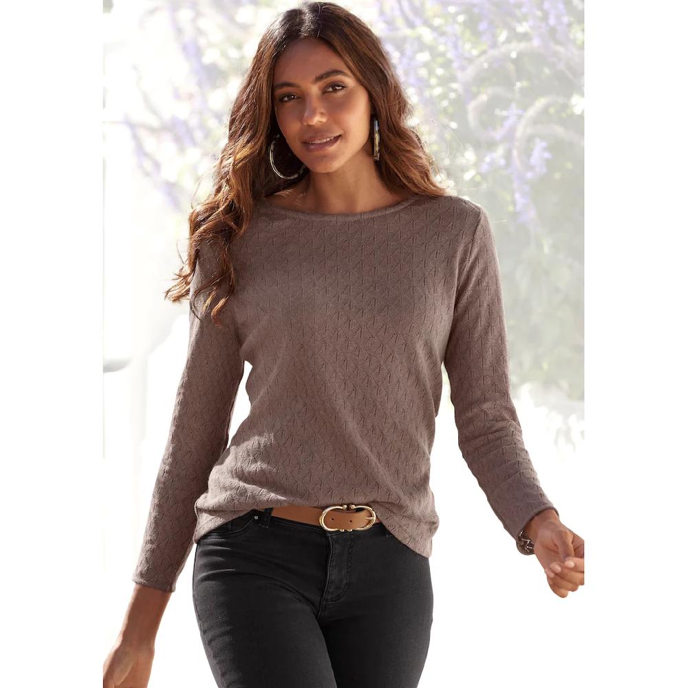Vivance Langarmshirt »mit Modischem Ajour-Muster« (2er-Pack) Aus Weichem Baumwollstrick