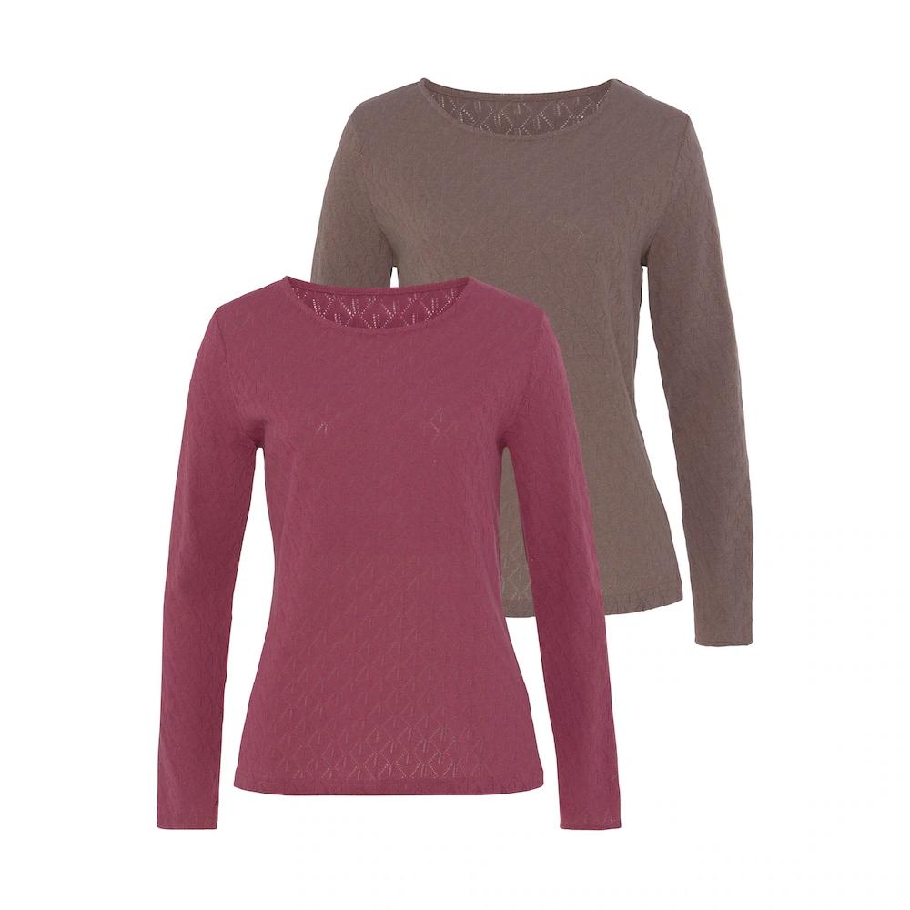 Vivance Langarmshirt »mit modischem Ajour-Muster« (2er-Pack) aus weichem Baumwollstrick