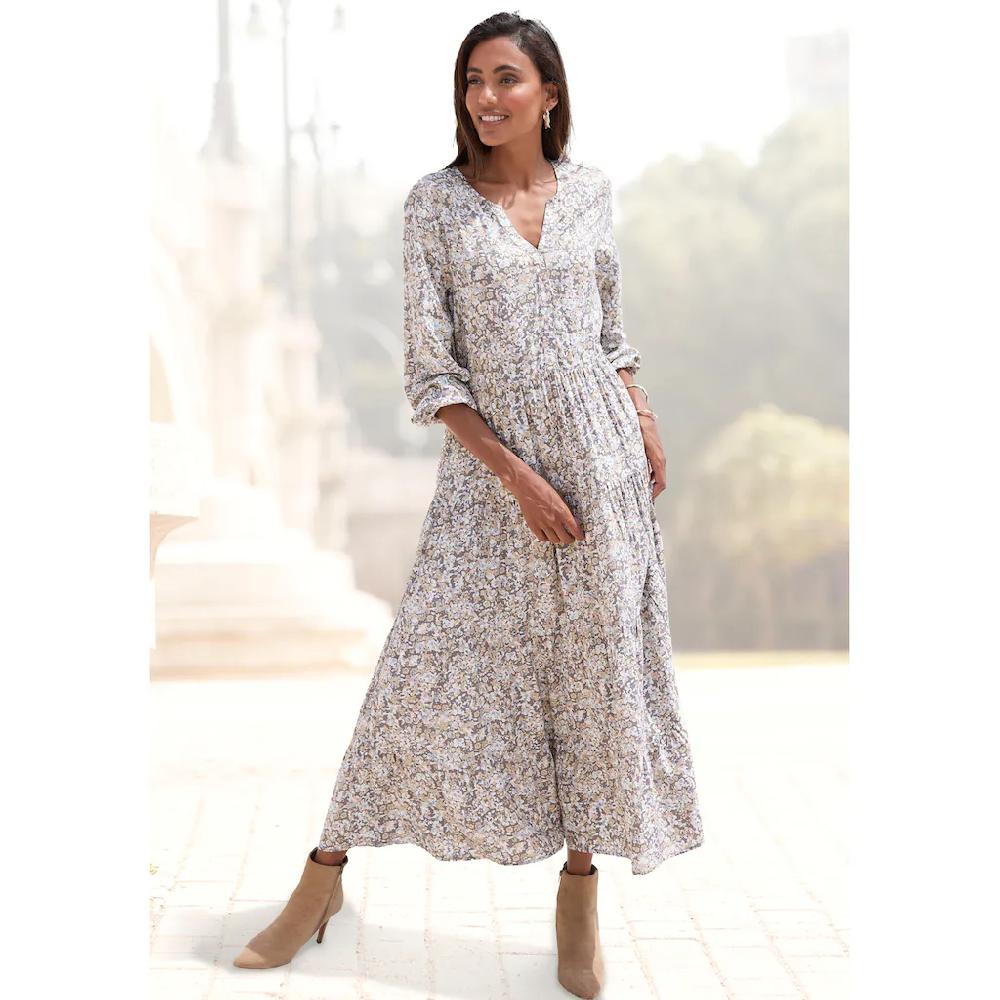 Vivance Maxikleid mit Alloverprint und Volants langärmlig Druckkleid casual-chic