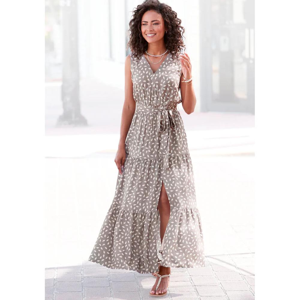 Vivance Maxikleid (mit Bindegürtel) Und Alloverdruck Sommerkleid Mit Schlitz