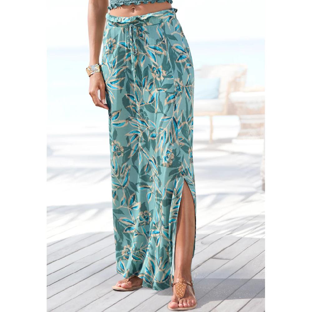 Vivance Maxirock mit Alloverdruck und elastischem Bund langer Sommerrock mit Schlitz