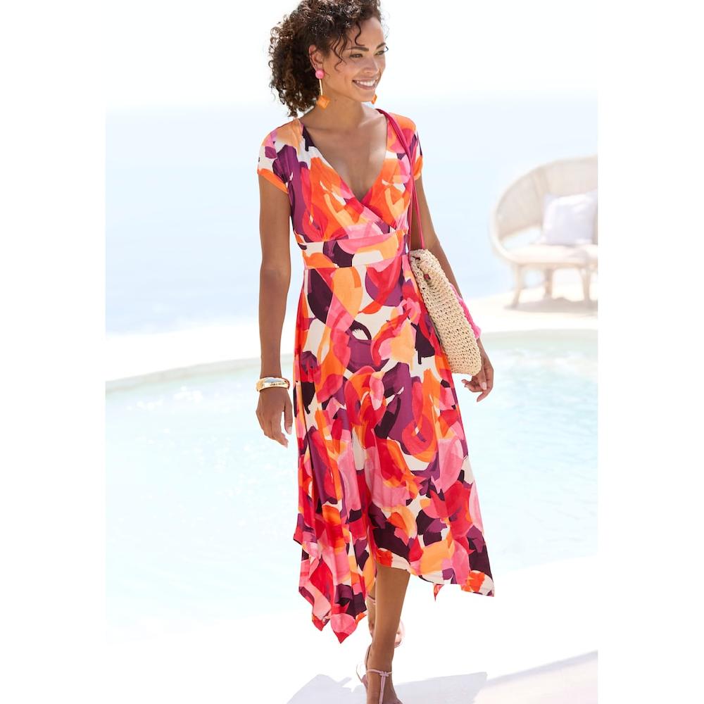 Vivance Midikleid mit Alloverdruck luftiges Sommerkleid in Wickeloptik Strandkleid