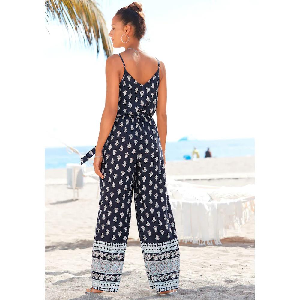 Vivance Overall Mit Bordürendruck Und Taschen Sommerlicher Jumpsuit Weites Bein