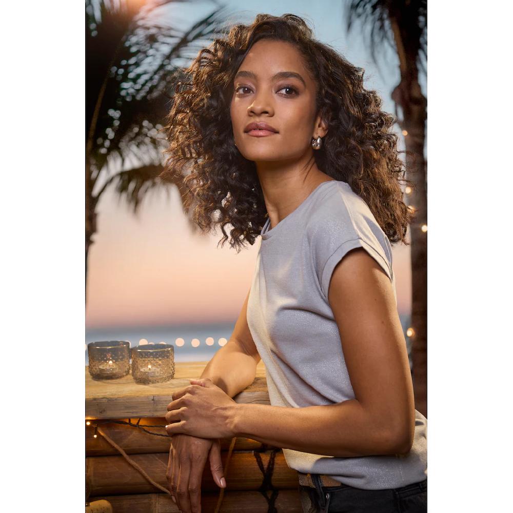 Vivance Rundhalsshirt »mit Dezentem Glitzerdruck« Aus Weicher Viskose-Qualität