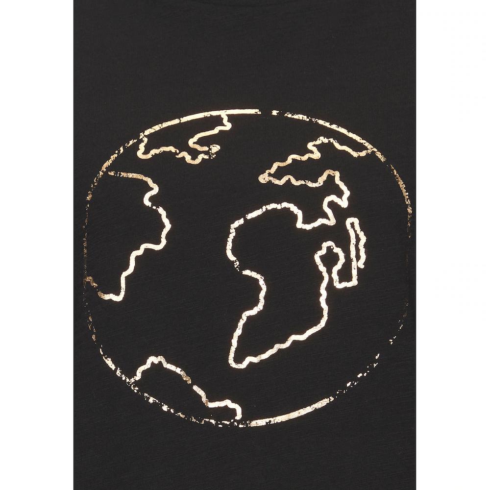 Vivance Rundhalsshirt »mit Goldfarben Schimmerndem Frontprint« Aus Weicher Baumwoll-Slub-Qualität