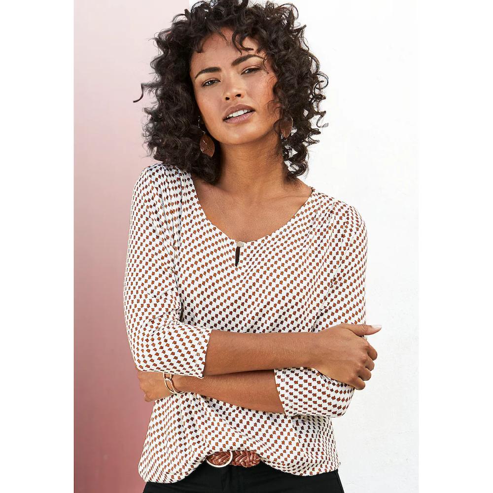 Vivance Rundhalsshirt »mit Goldfarbenem Zierknopf Am Ausschnitt« (2er-Pack) Aus Weichem Viskose-Stretch