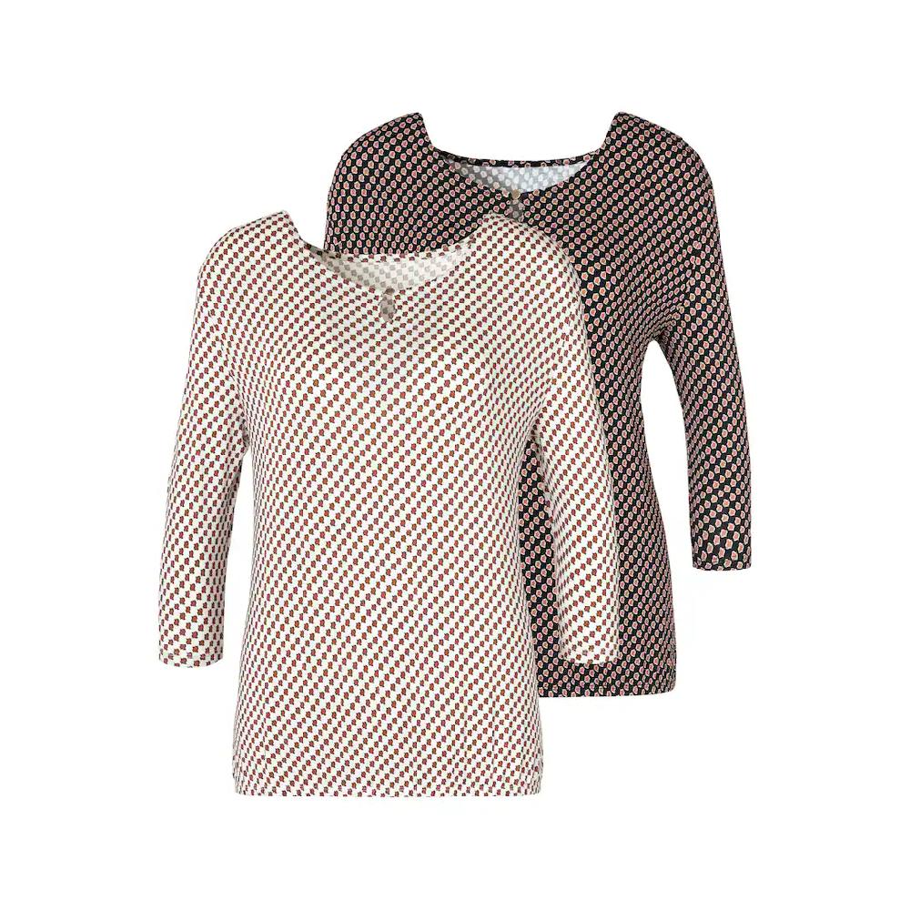 Vivance Rundhalsshirt »mit goldfarbenem Zierknopf am Ausschnitt« (2er-Pack) aus weichem Viskose-Stretch