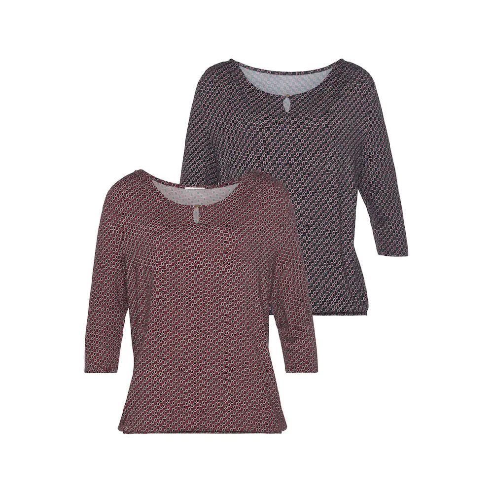 Vivance Rundhalsshirt »mit goldfarbenem Zierknopf am Ausschnitt« (2er-Pack) aus weichem Viskose-Stretch