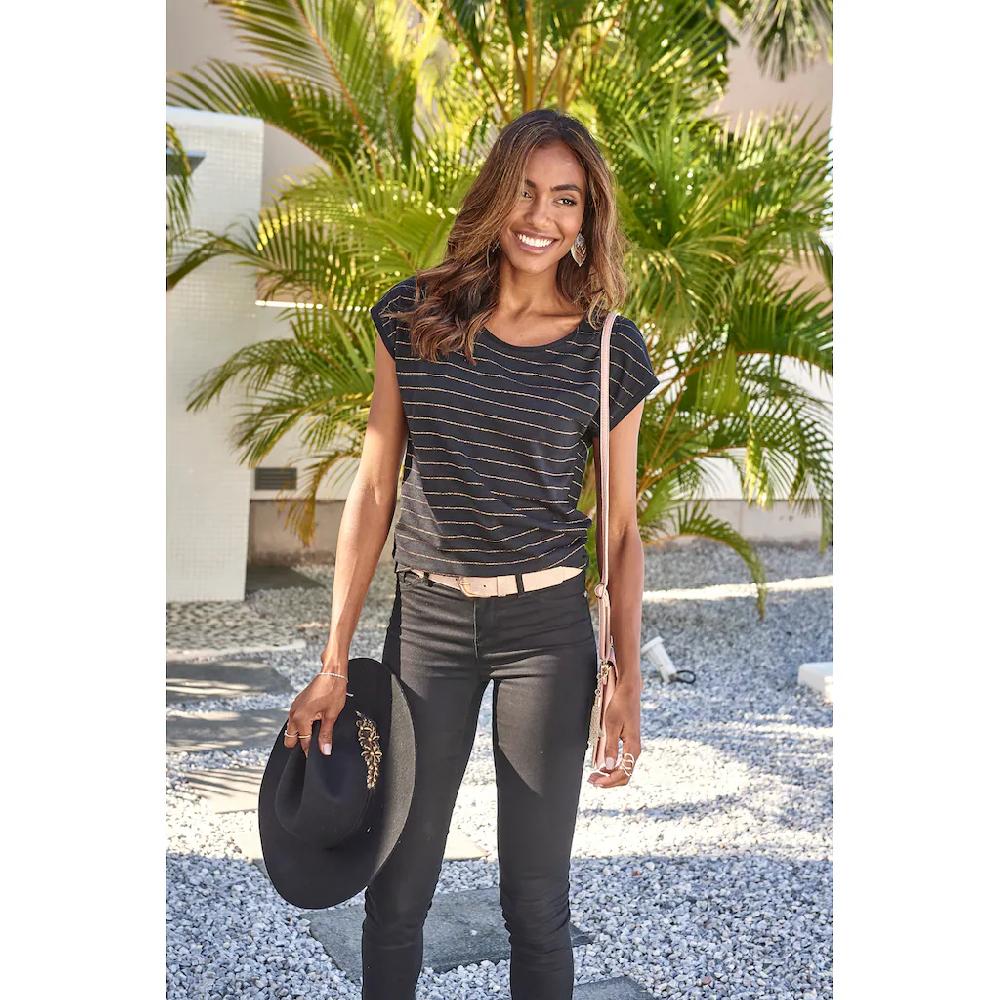 Vivance Rundhalsshirt »mit Kupferfarbenen Lurex-Streifen« Aus Weicher Baumwoll-Qualität