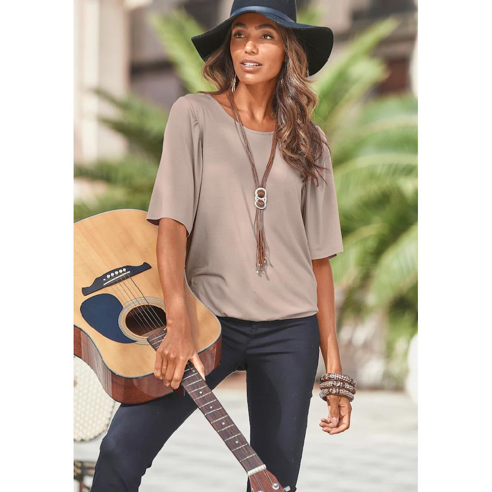 Vivance Rundhalsshirt »mit Zarter Raffung An Den Ärmeln« Aus Weichem Viskose-Stretch