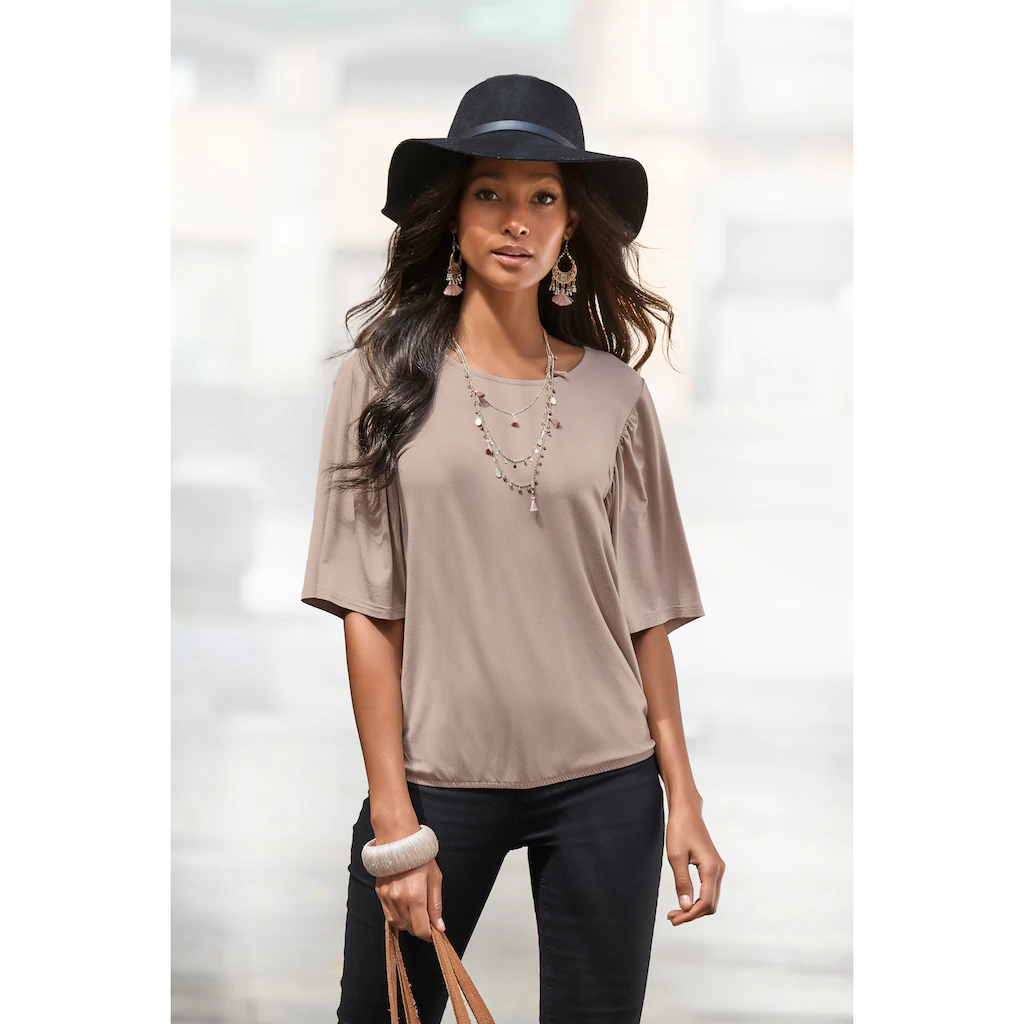 Vivance Rundhalsshirt »mit zarter Raffung an den Ärmeln« aus weichem Viskose-Stretch