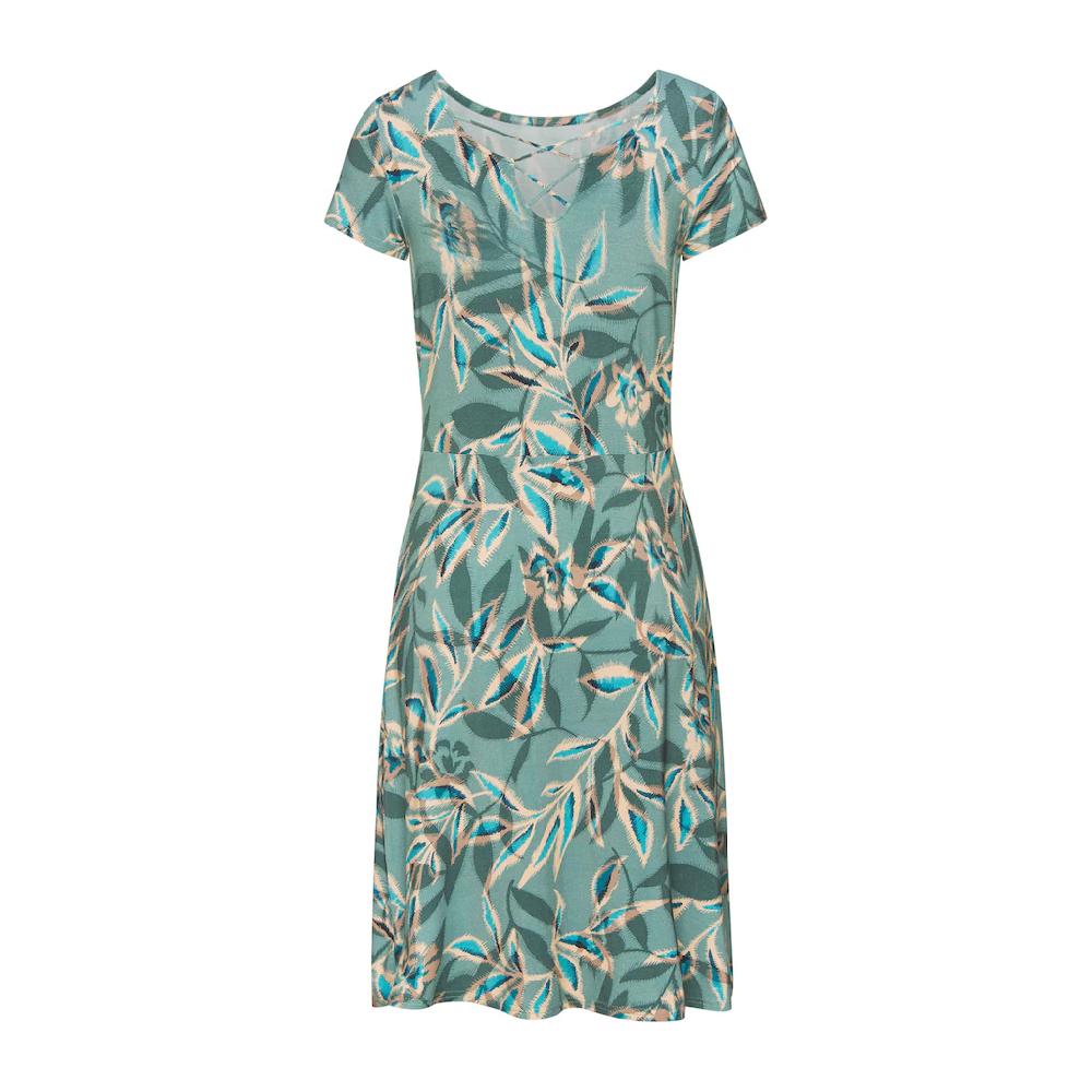 Vivance Sommerkleid Mit Alloverdruck Und Zierbändern Am Ausschnitt Kurzes Strandkleid