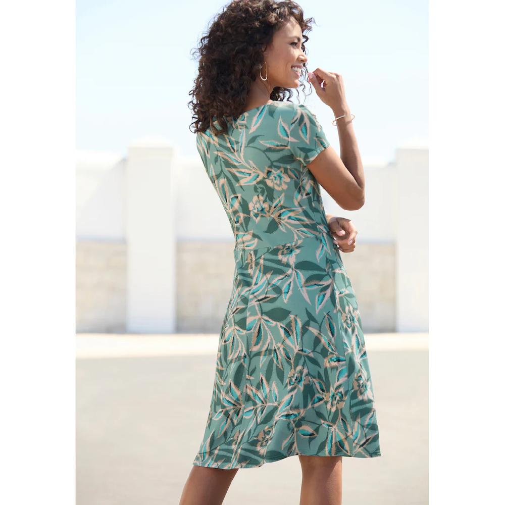 Vivance Sommerkleid Mit Alloverdruck Und Zierbändern Am Ausschnitt Kurzes Strandkleid