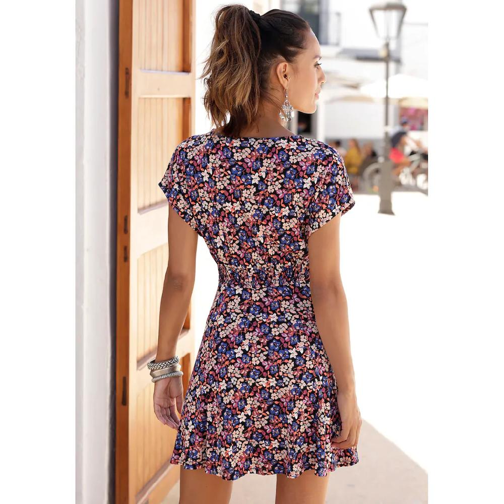 Vivance Sommerkleid Mit Blumendruck Und V-Ausschnitt Leichtes Strandkleid