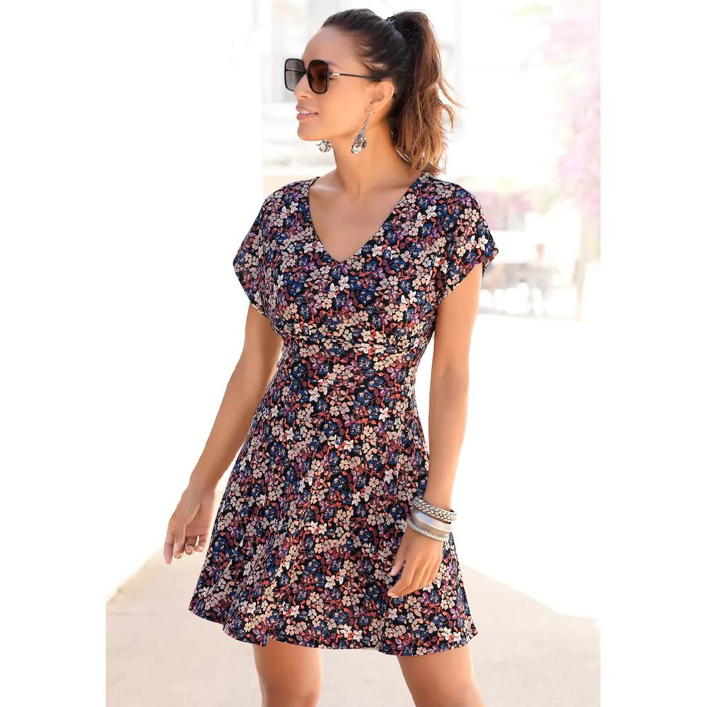 Vivance Sommerkleid mit Blumendruck und V-Ausschnitt leichtes Strandkleid