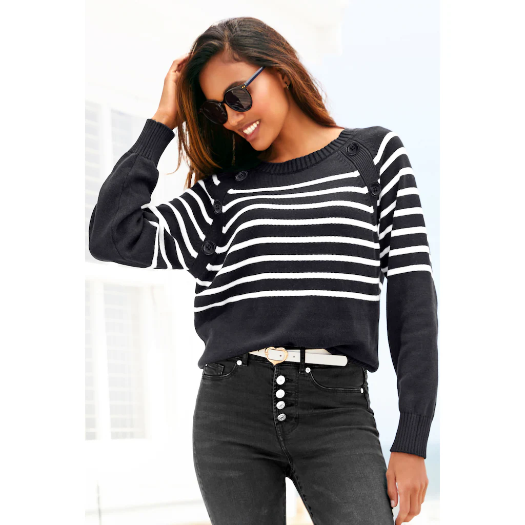 Vivance Streifenpullover mit Zierknöpfen Streifenoptik Strickpullover modisch