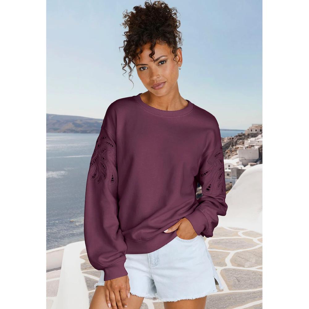 Vivance Sweatshirt mit Lochstickerei weicher Baumwoll-Mix