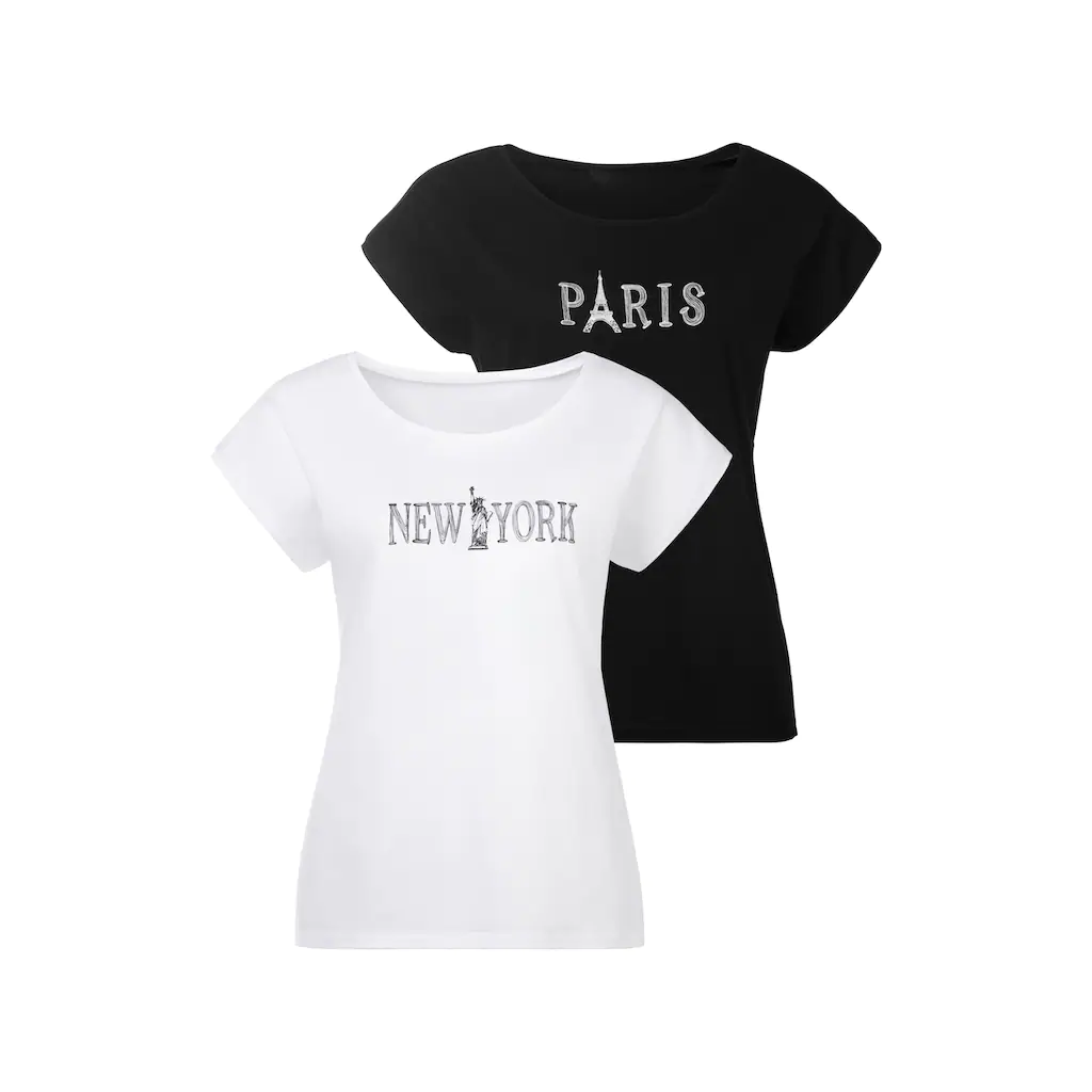 Vivance T-Shirt (2er-Pack) mit modischem Druck vorn