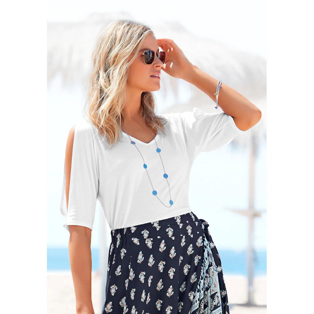Vivance T-Shirt mit Cut-outs am Ärmel Kurzarmshirt mit V-Ausschnitt casual