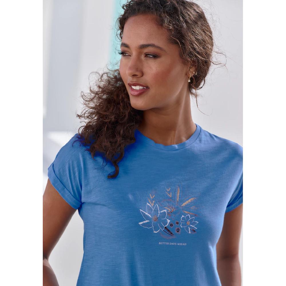 Vivance T-Shirt »mit Goldenfarben Schimmerndem Folienprint« Aus Weicher Baumwoll-Qualität