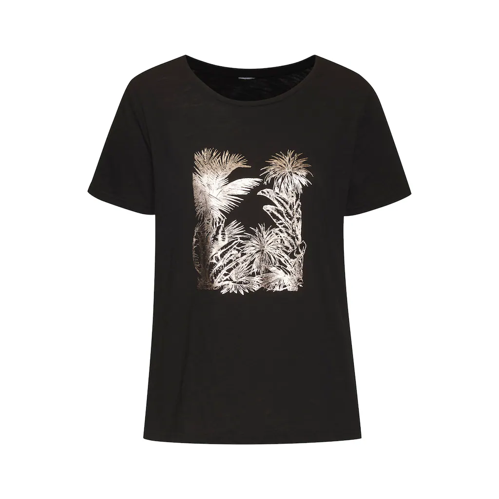Vivance T-Shirt »mit Goldfarben Schimmerndem Folienprint« Aus Weicher Baumwoll-Qualität