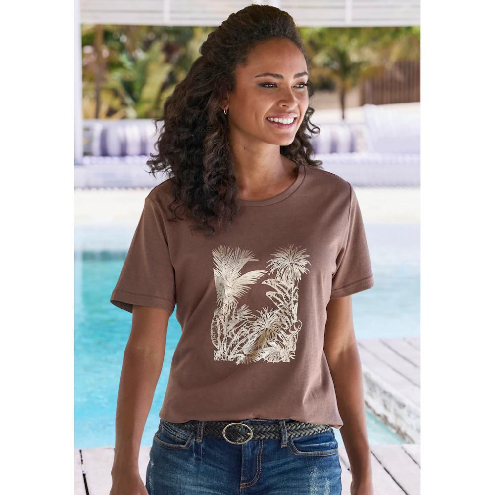Vivance T-Shirt »mit Goldfarben Schimmerndem Folienprint« (2er-Pack) Aus Weicher Baumwoll-Qualität