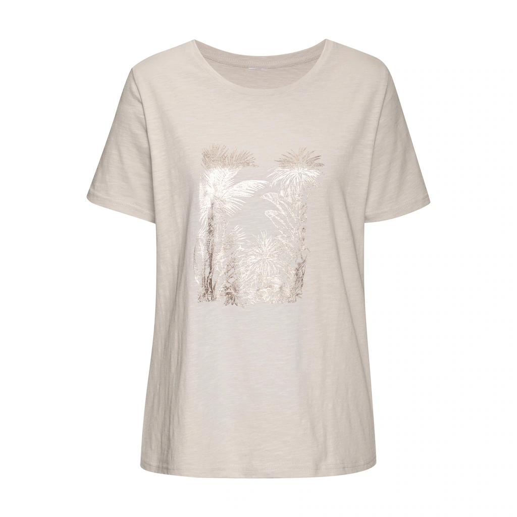 Vivance T-Shirt »mit Goldfarben Schimmerndem Folienprint« (2er-Pack) Aus Weicher Baumwoll-Qualität