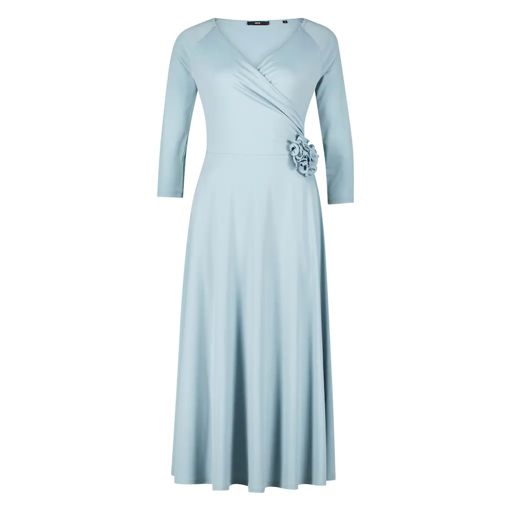 Zero Midikleid »zero Midikleid Mit Stoffblüte« Wickeldesign
