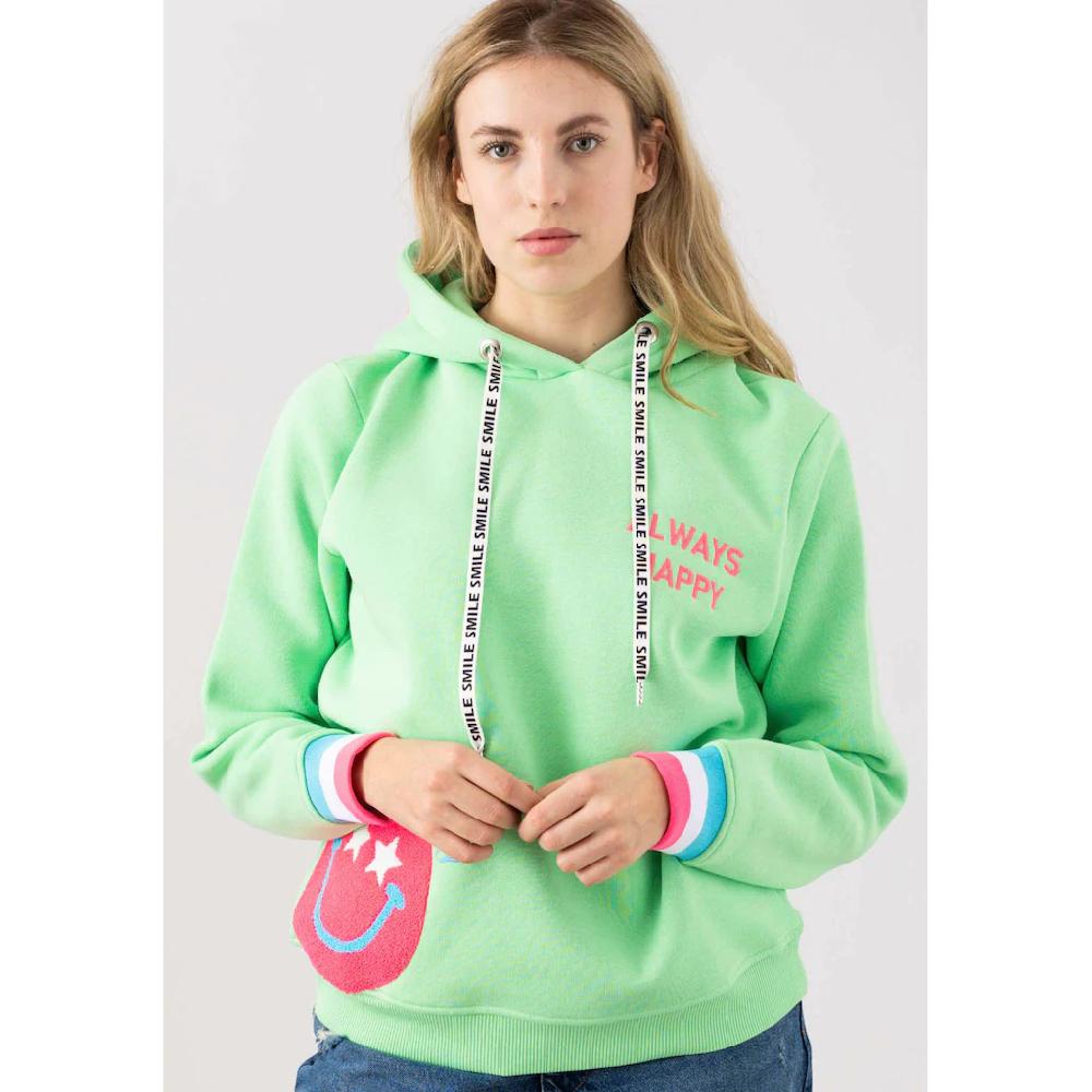 Zwillingsherz Hoodie »Always Happy« mit Smiley Aufdruck aus Frottee und Neon Details
