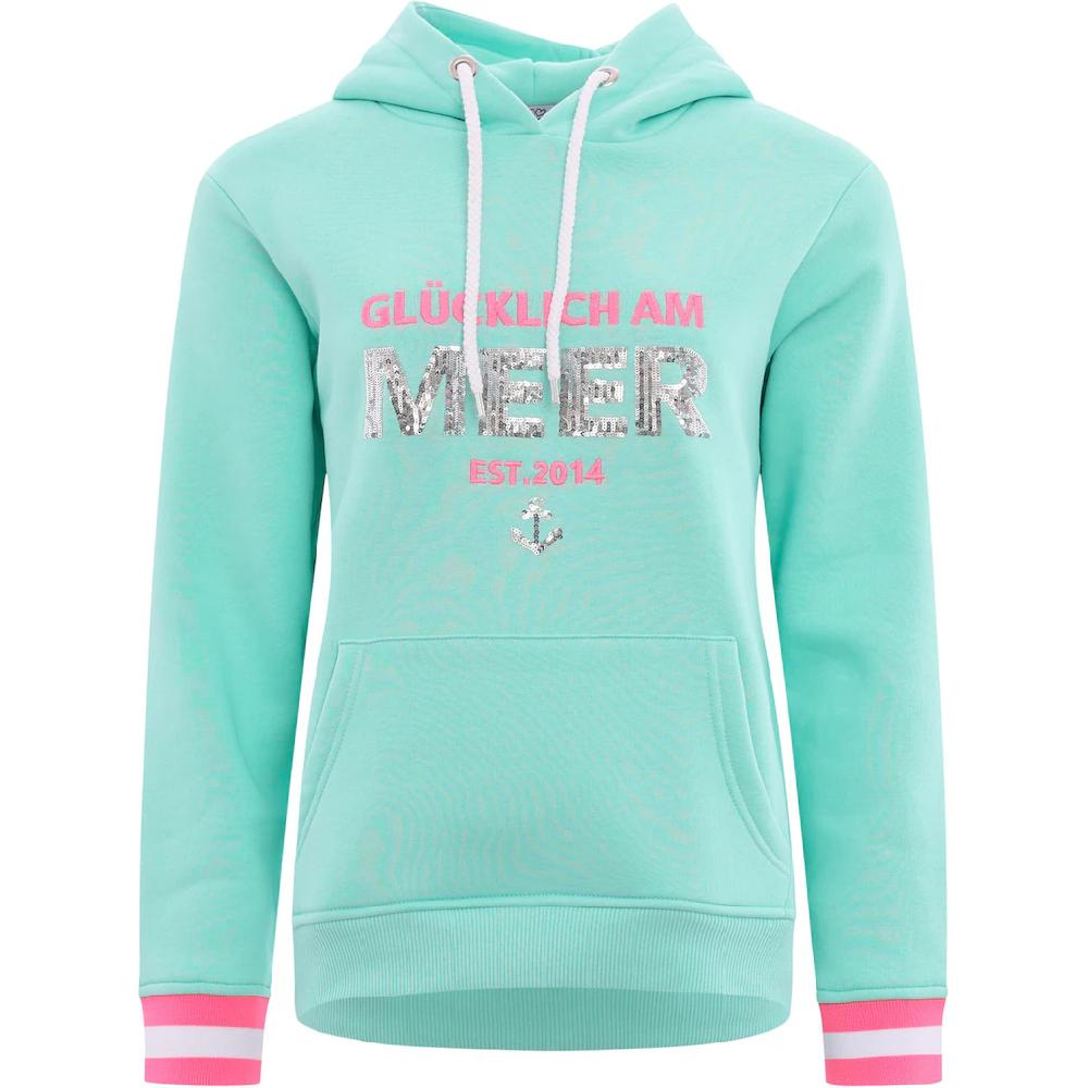 Zwillingsherz Hoodie »"Glücklich Am Meer"« Mit Pailletten Kapuze Und Kontrastfarbigen Bündchen