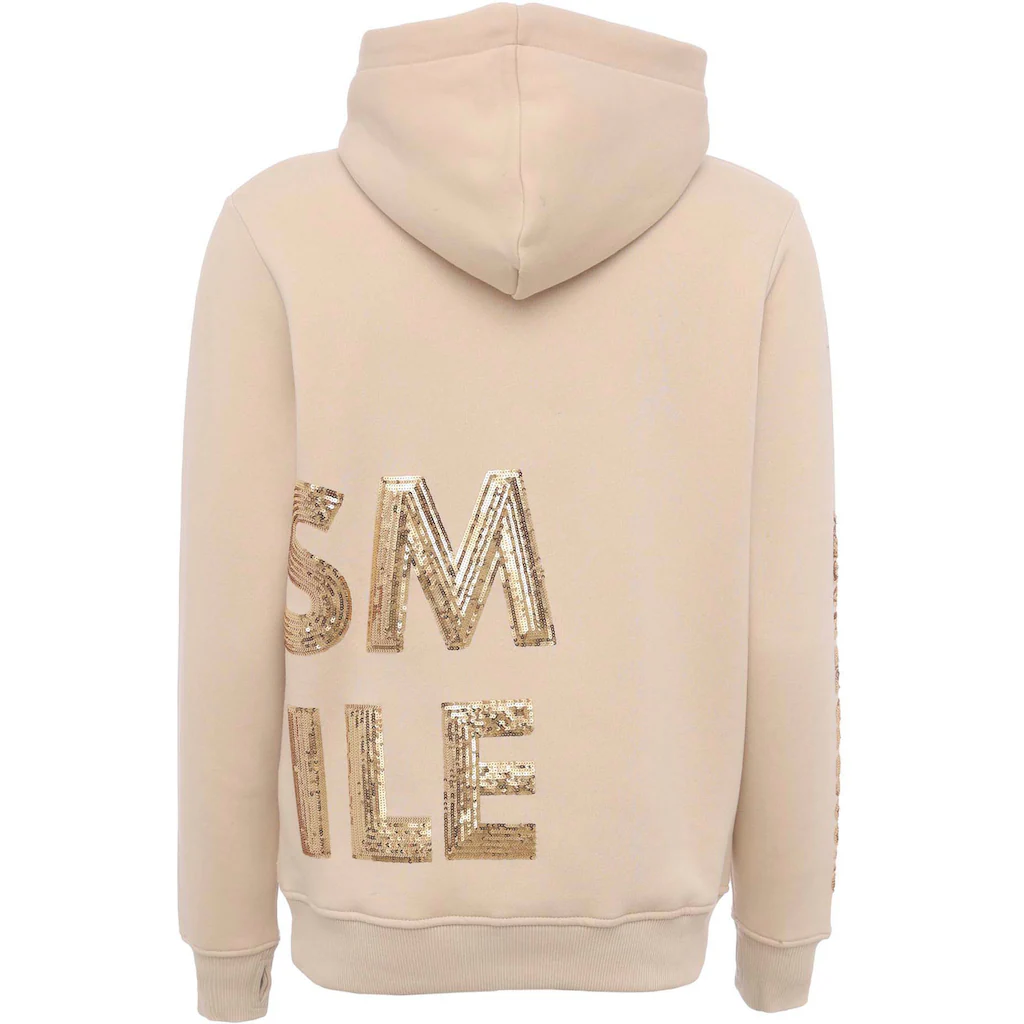 Zwillingsherz Hoodie »Kiana« Mit Pailletten Besetzter "Smile"-Schriftzug Am Rücken