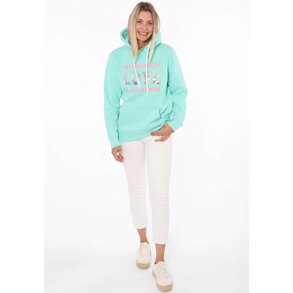 Zwillingsherz Hoodie »"Love is all you need ZH"« mit "Love"-Aufschrift und Pailettenherzen am Rücken
