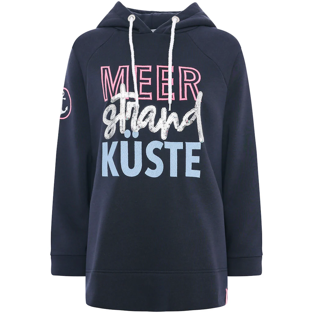 Zwillingsherz Hoodie »Meer Strand Küste« Mit Kapuze Pailletten-Schriftzug Und Aufgesticktem Anker-Motiv