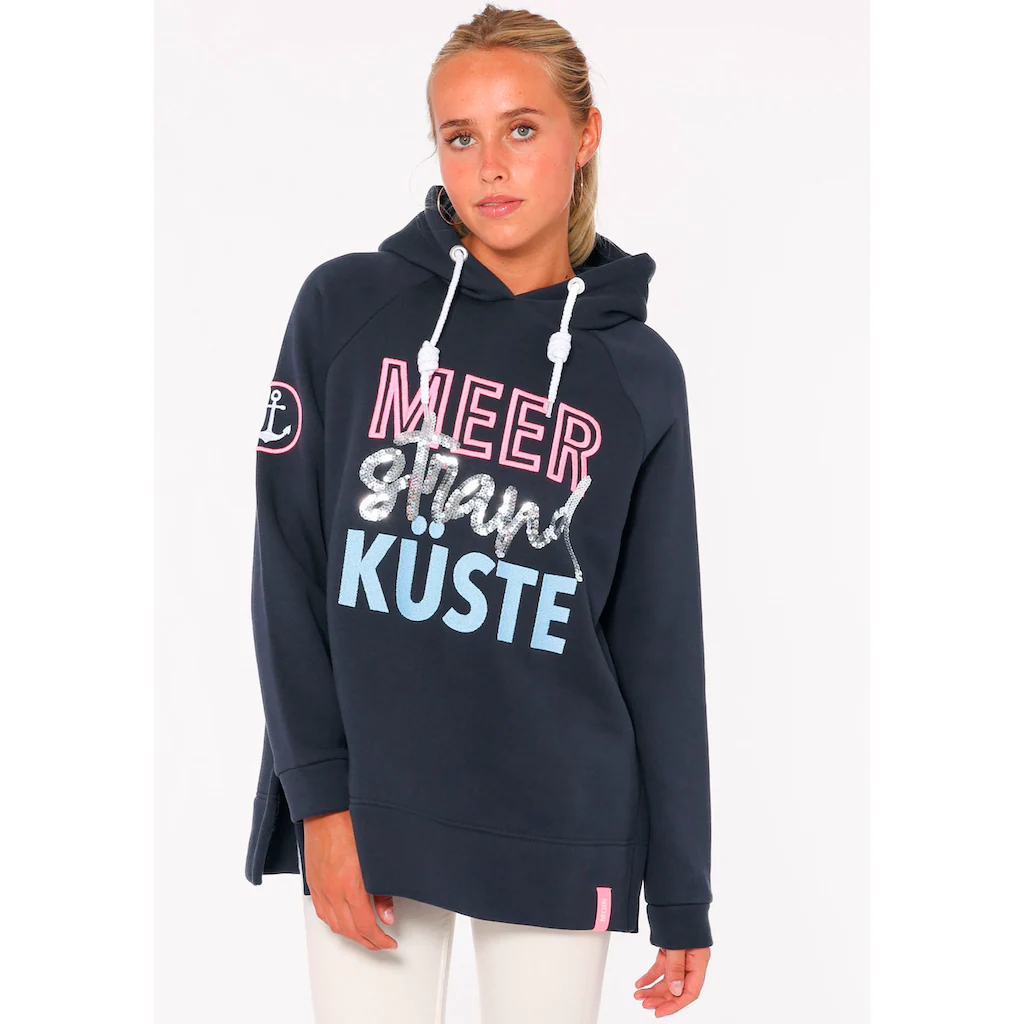 Zwillingsherz Hoodie »Meer Strand Küste« mit Kapuze Pailletten-Schriftzug und aufgesticktem Anker-Motiv